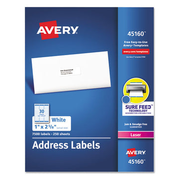 Avery® White Address Labels W- Sure Feed Technology For Laser Printers, Laser Printers, 0.5 X 1.75, White, 80-sheet, 250 Sheets-box freeshipping - TVN Wholesale
